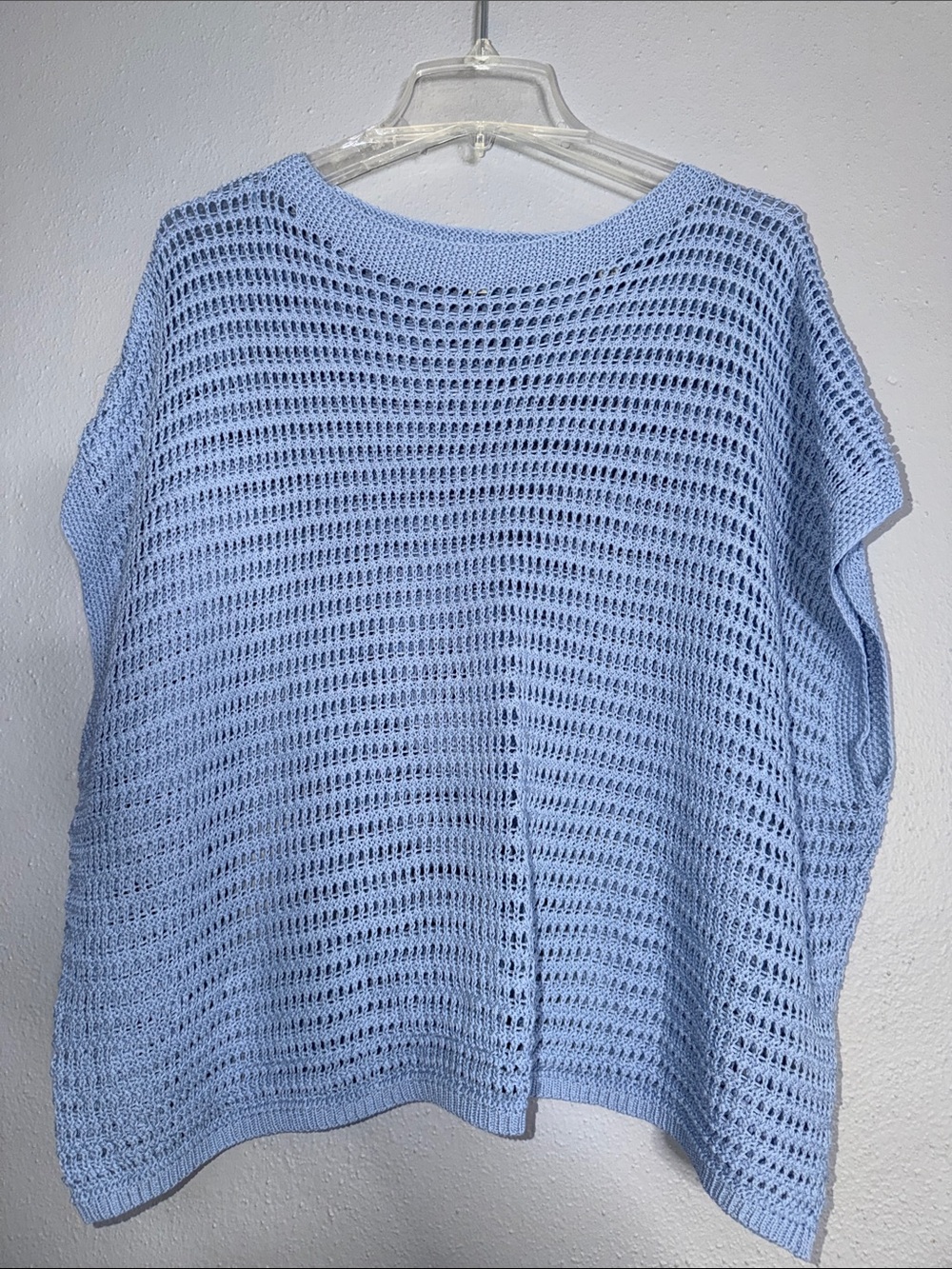 Max Studio Pale Blue Open-Knit Crewneck Sweater